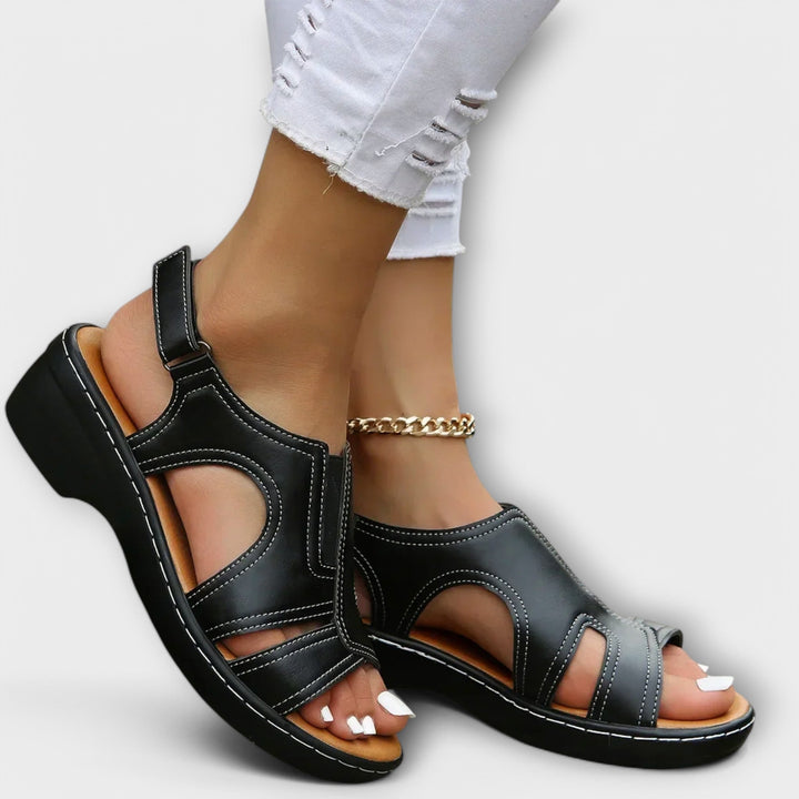 Christina - Orthopaedic Leather Sandals with Comfort Heel